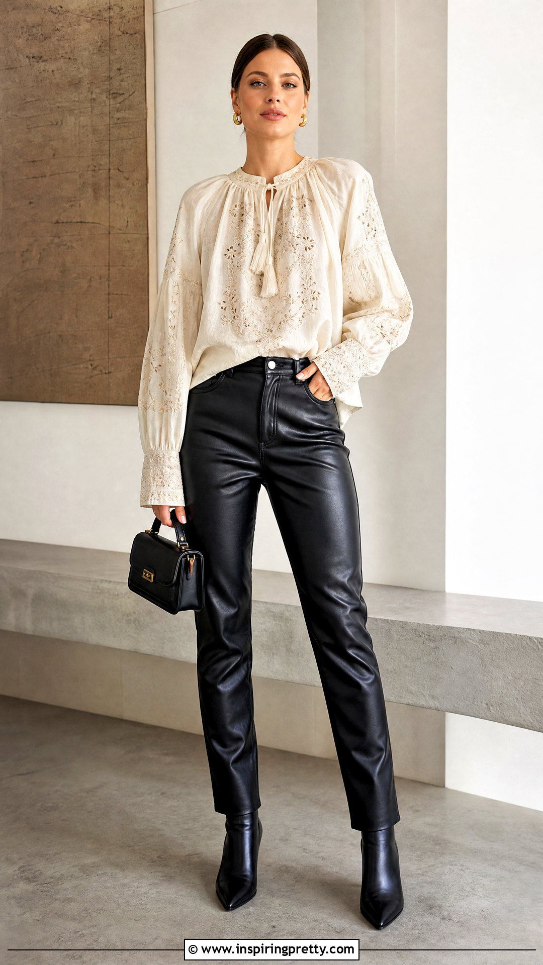 Peasant Top With Leather Pants - 50 peasant top outfit ideas
