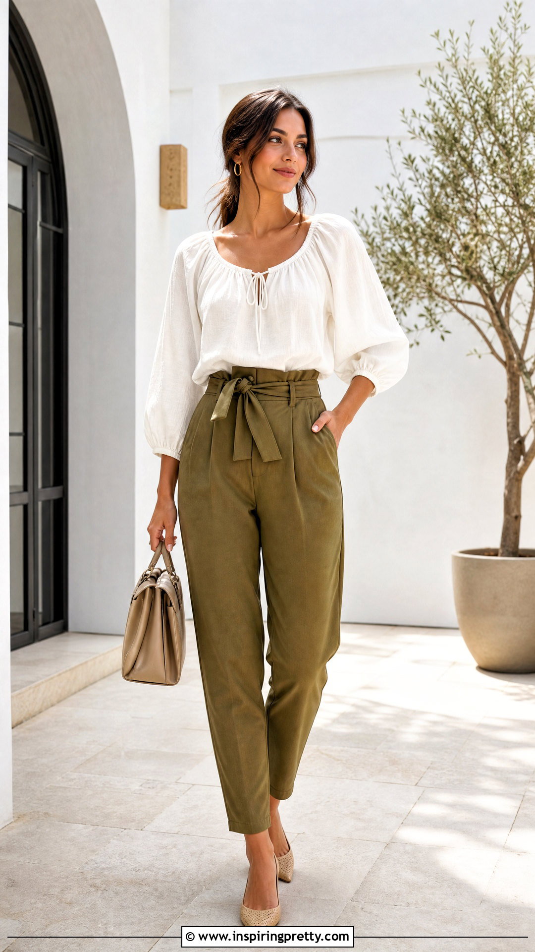 Peasant Top With Paperbag Waist Pants - 50 peasant top outfit ideas