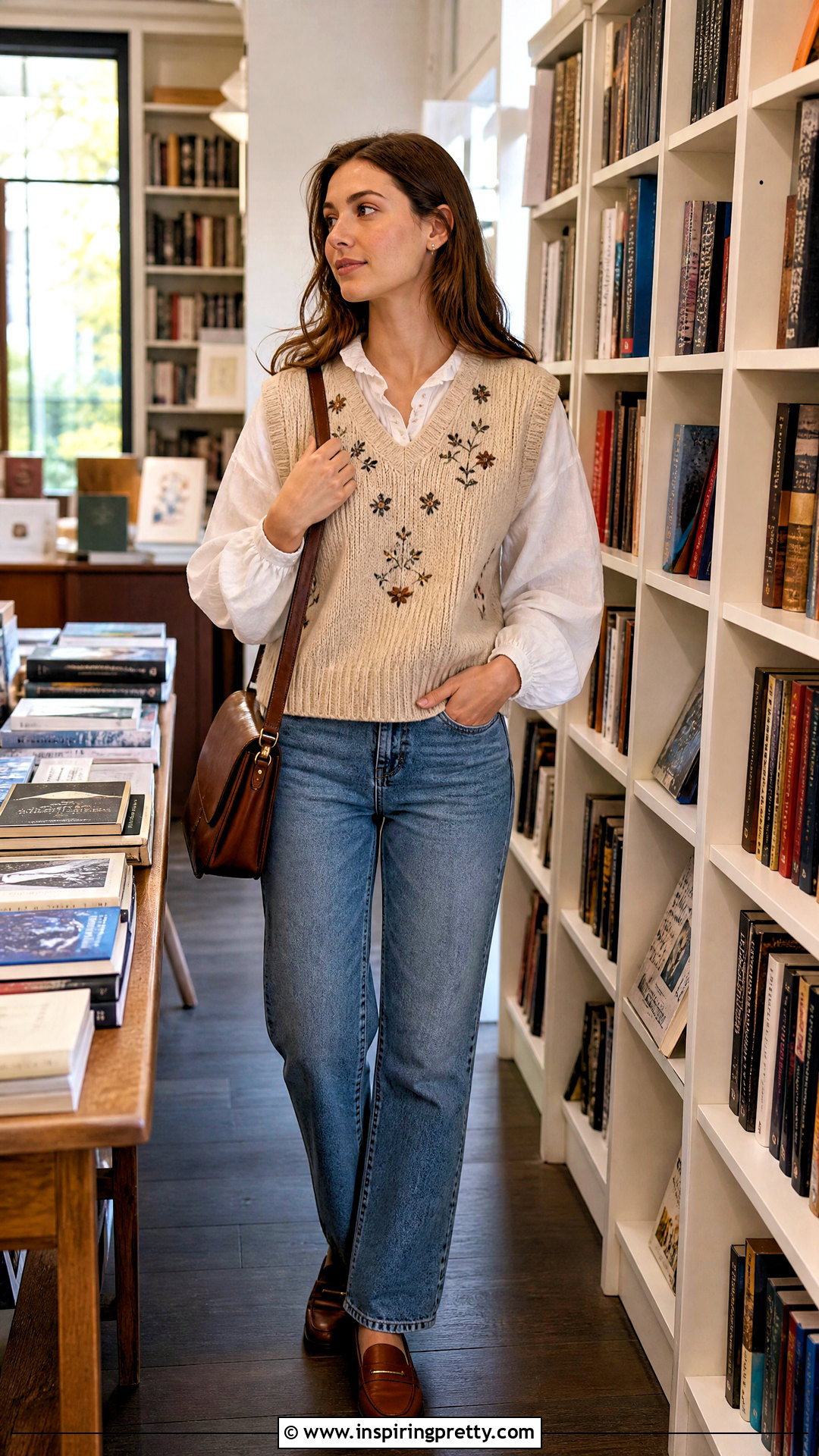 Peasant Top With Sweater Vest And Jeans - 50 peasant top outfit ideas