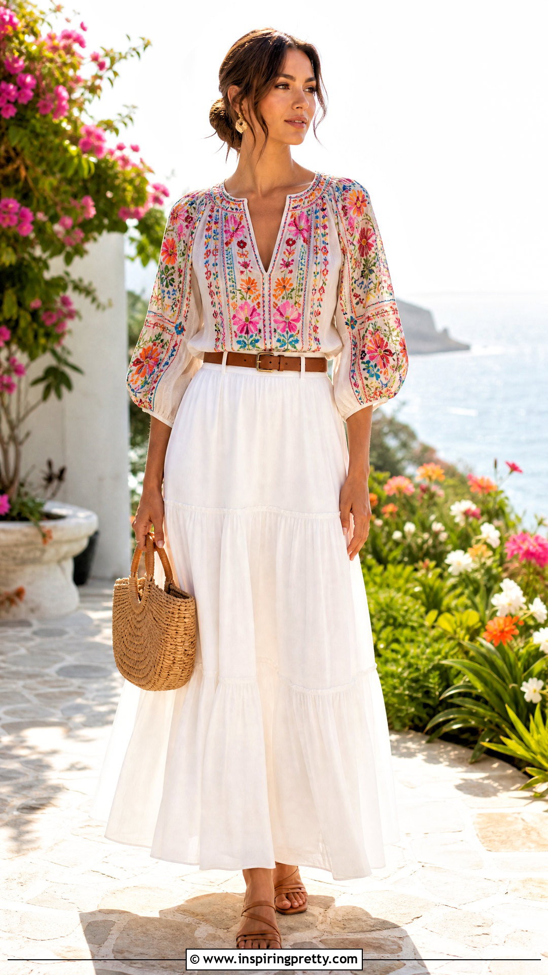 Peasant Top With White Maxi Skirt - 50 peasant top outfit ideas