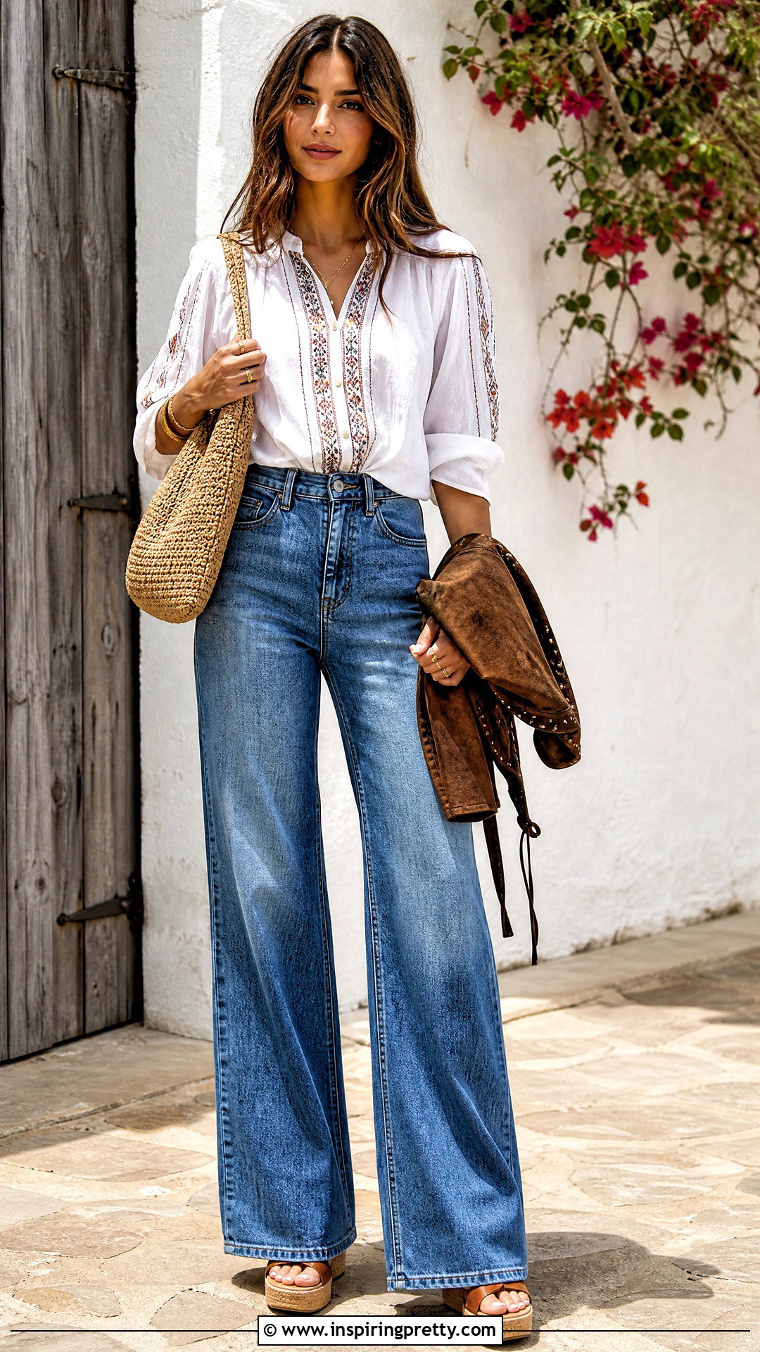 Peasant Top With Wide Leg Jeans - 50 Tops Outfit ideas