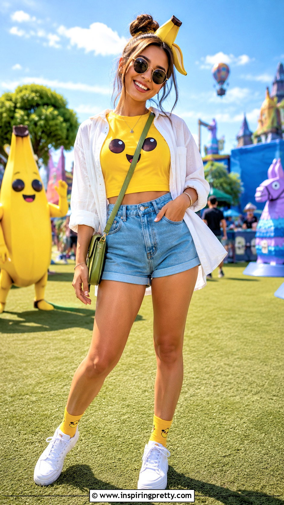 Peely Fortnite Crop Top Outfit With Denim Shorts - 20 Fortnite Crop Top outfit ideas