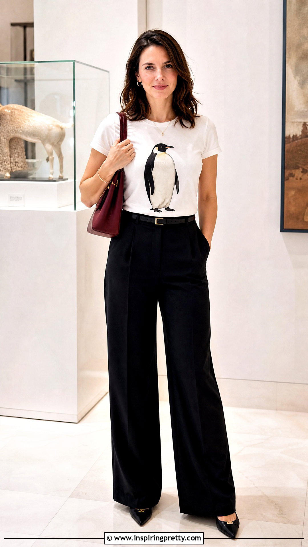 Penguin Top With Black Wide Leg Pants - 25 penguin top outfit ideas