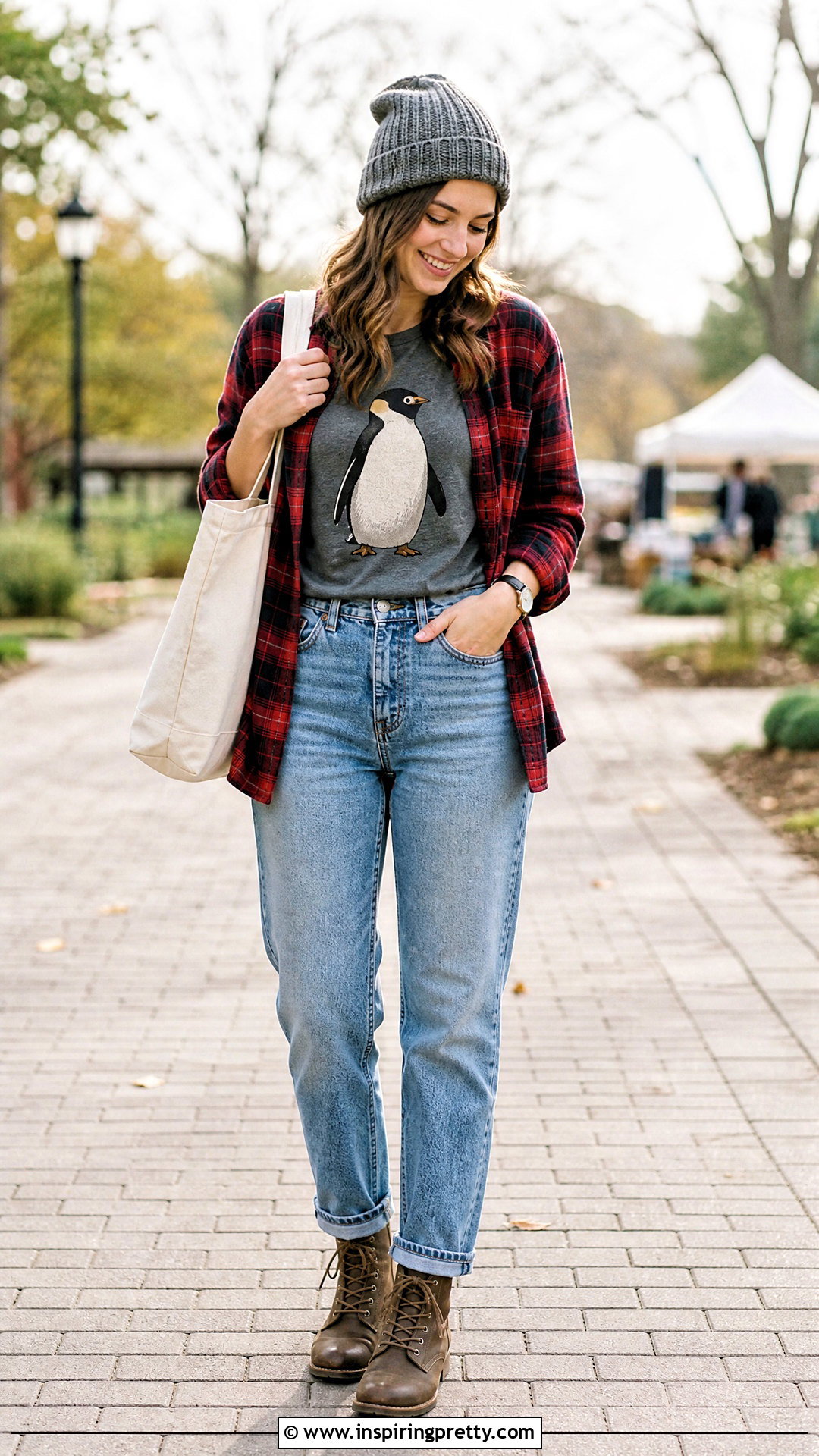 Penguin Top With Flannel Shirt And Jeans - 25 penguin top outfit ideas