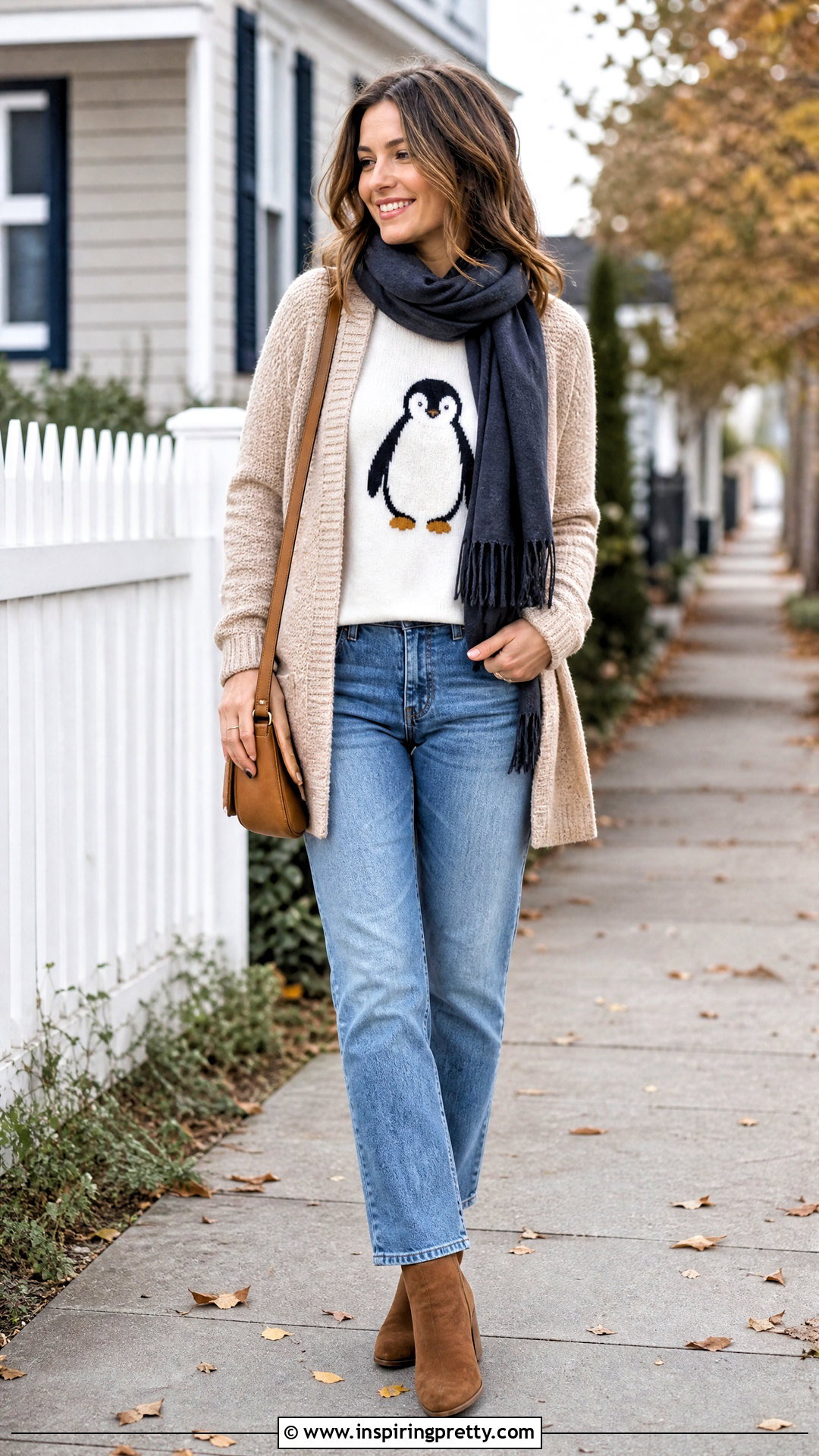 Penguin Top With Knit Cardigan And Jeans - 25 penguin top outfit ideas