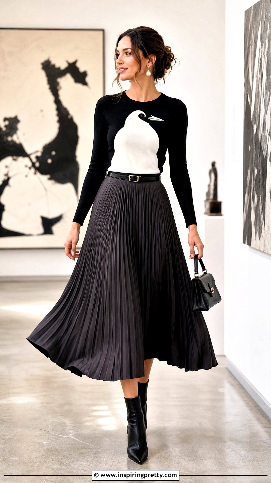 Penguin Top With Pleated Midi Skirt - 25 penguin top outfit ideas