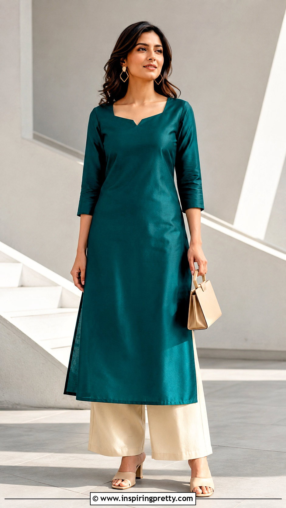 Pentagon Neck Kurti With Palazzo Pants - 50 top neck designs