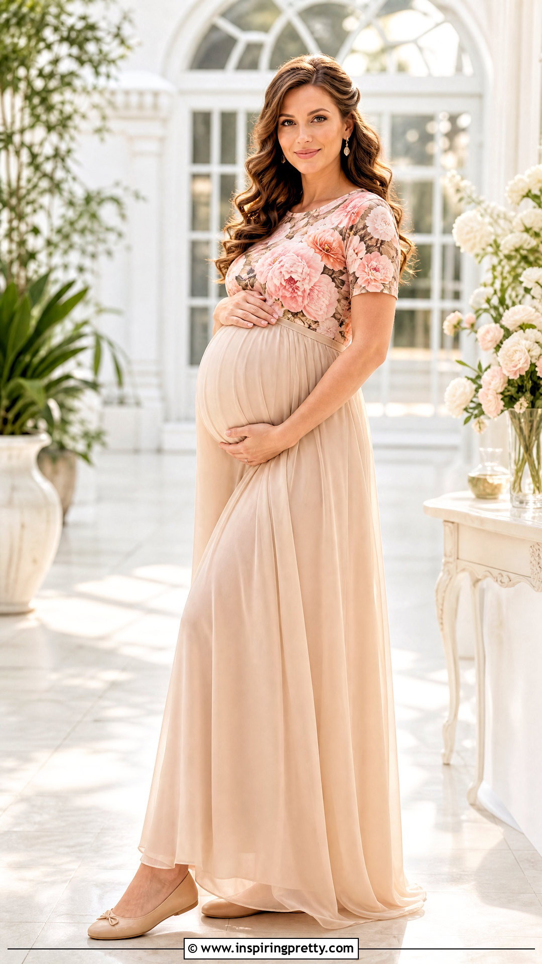 Peony Flower Top With Chiffon Skirt - 20 maternity flower top photoshoot ideas