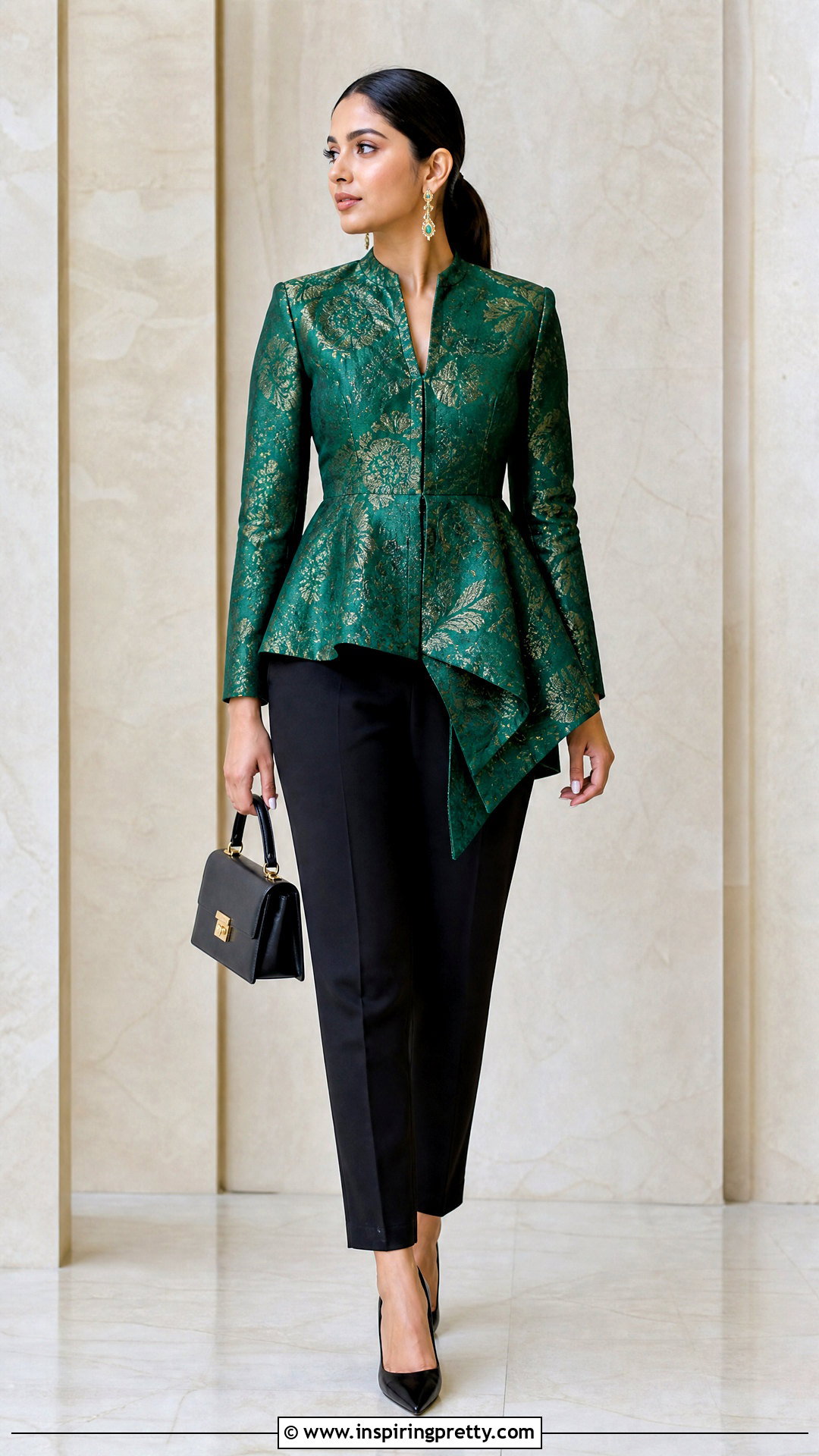 Peplum Brocade Top With Cigarette Pants - 50 brocade top designs
