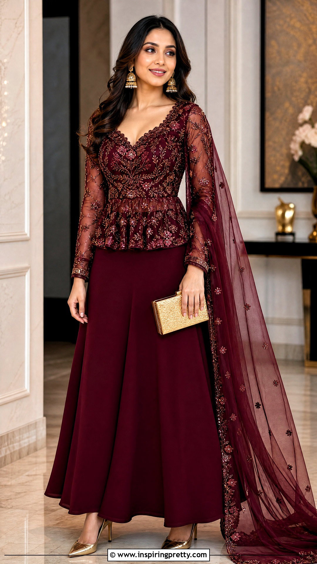 Peplum Crop Top And High Waisted Skirt - 25 crop top and skirt indian party wear for women outfit ideas