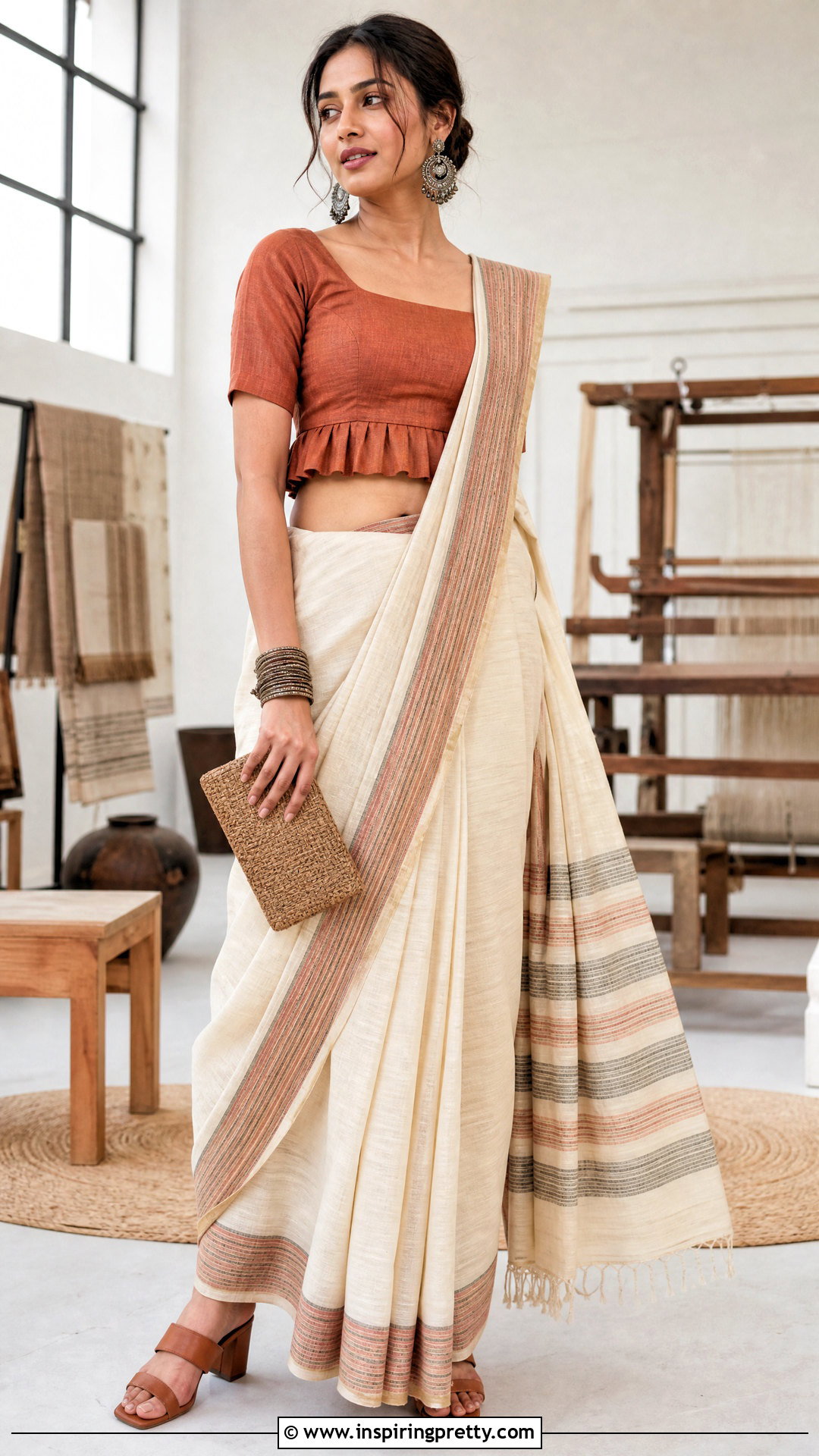 Peplum Crop Top Blouse With Handloom Saree - 20 crop top blouse for saree outfit ideas