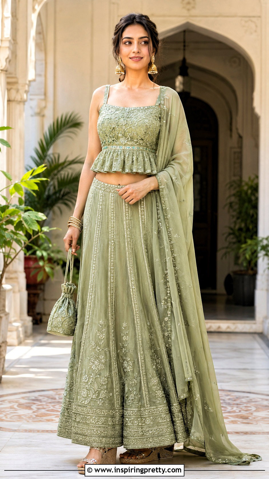 Peplum Crop Top Blouse With Panelled Lehenga - 20 Crop Top Blouse Designs For Lehanga Outfit Ideas