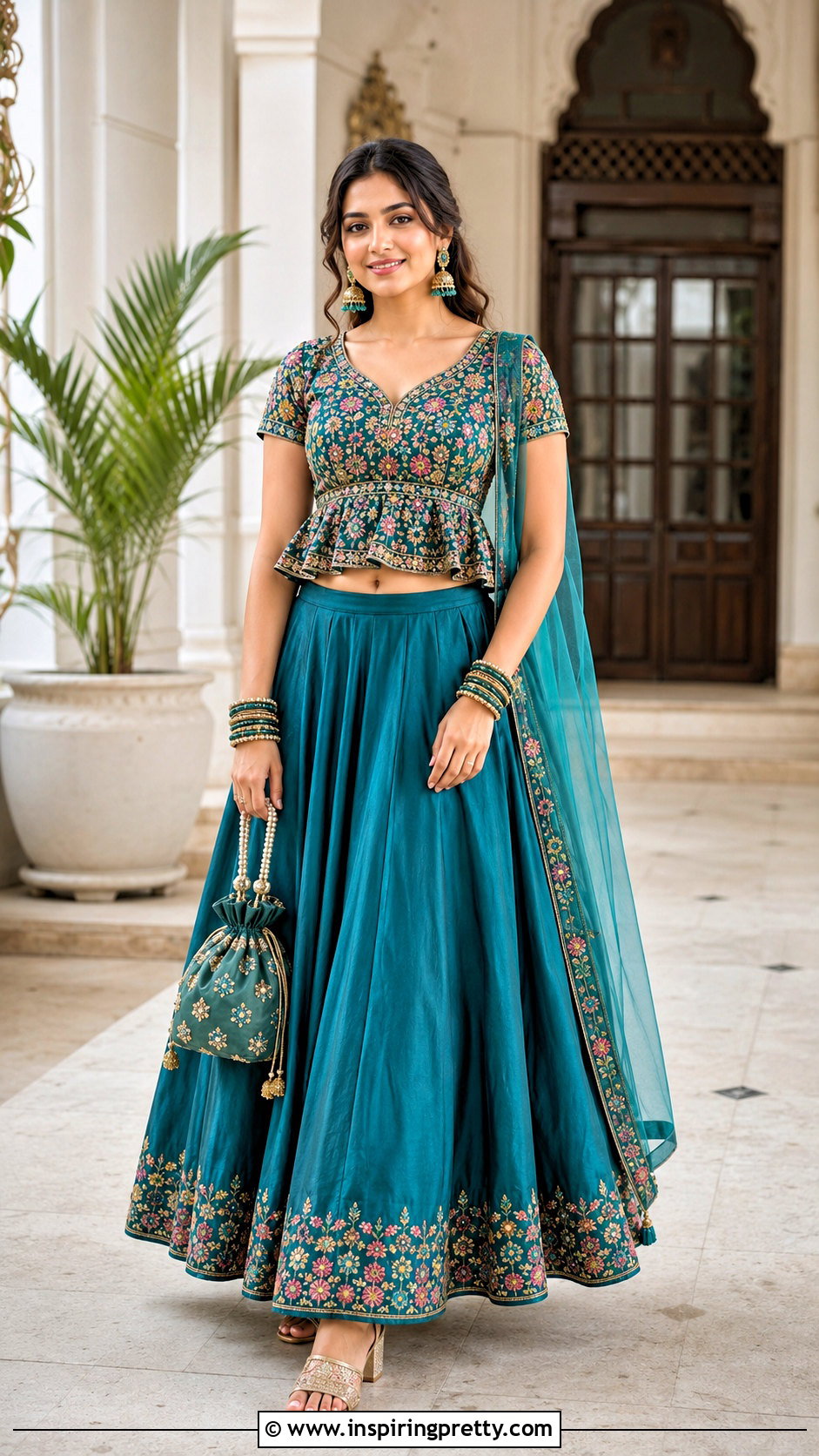 Peplum Crop Top With Flared Skirt - 20 skirt with crop top indian outfit ideas