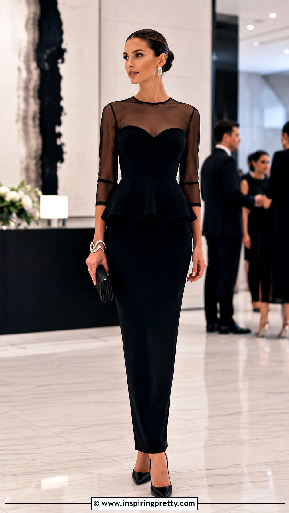 Peplum Designer Sheer Top With Column Skirt - 20 designer sheer top outfit ideas