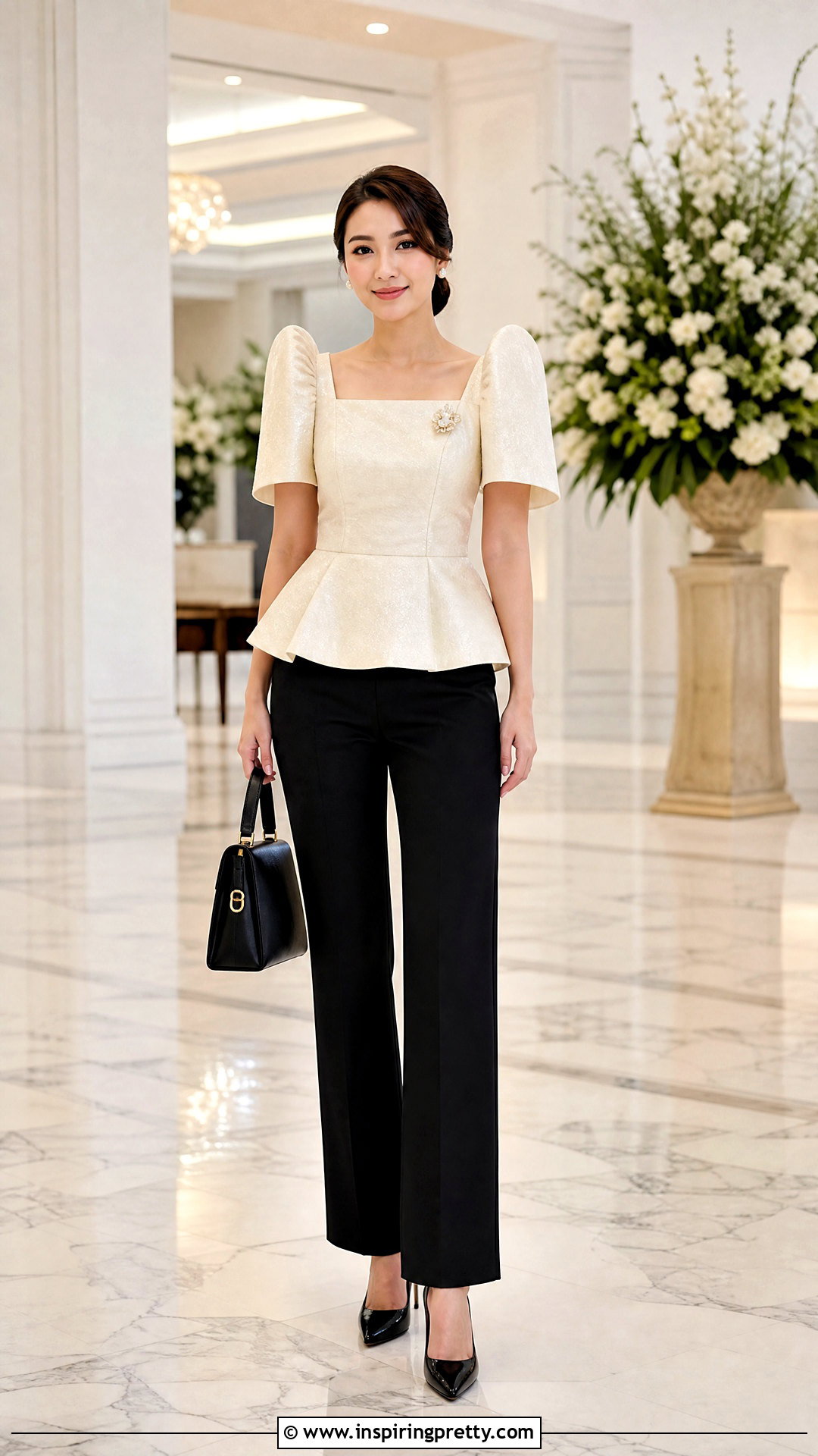 Peplum Filipiniana Top With Straight Leg Pants - 50 filipiniana top and pants
