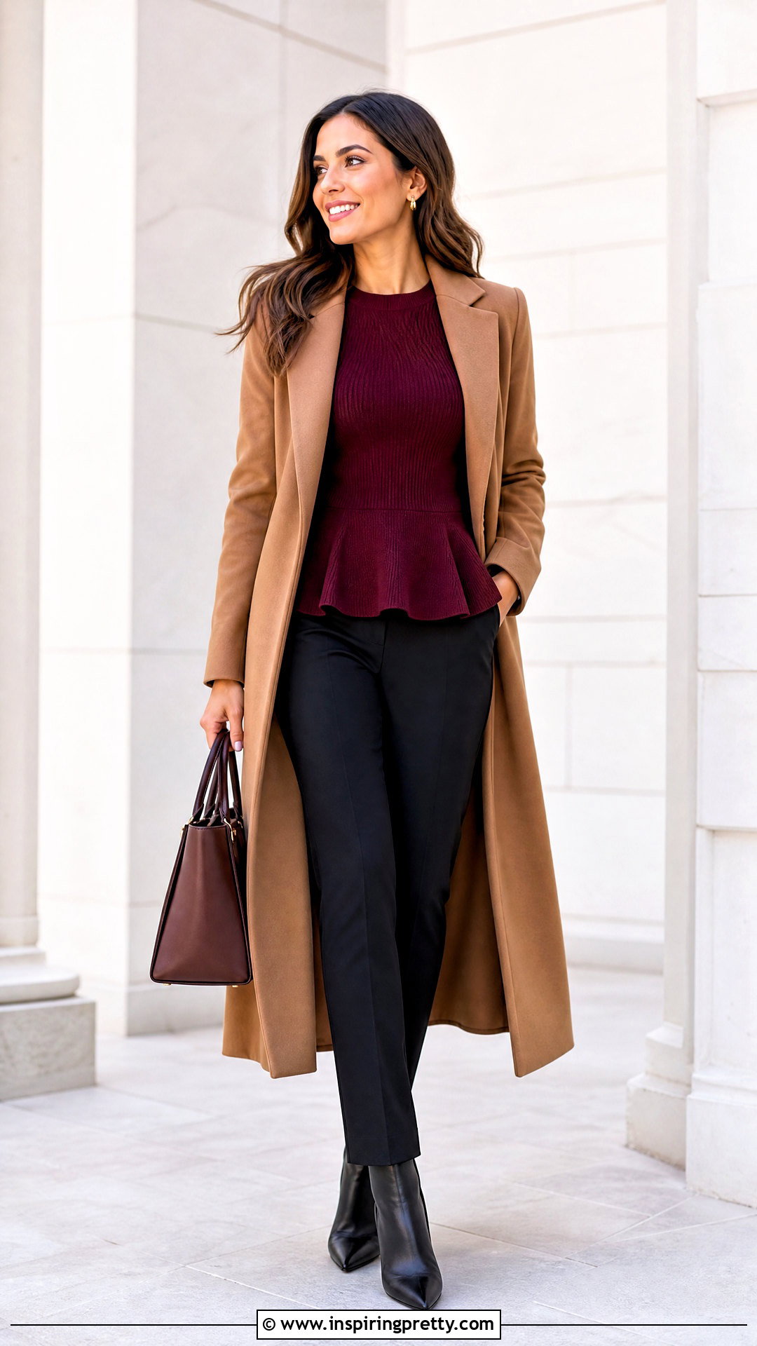 Peplum Knit Top And Slim Pants Outfit - 50 winter tops outfit ideas