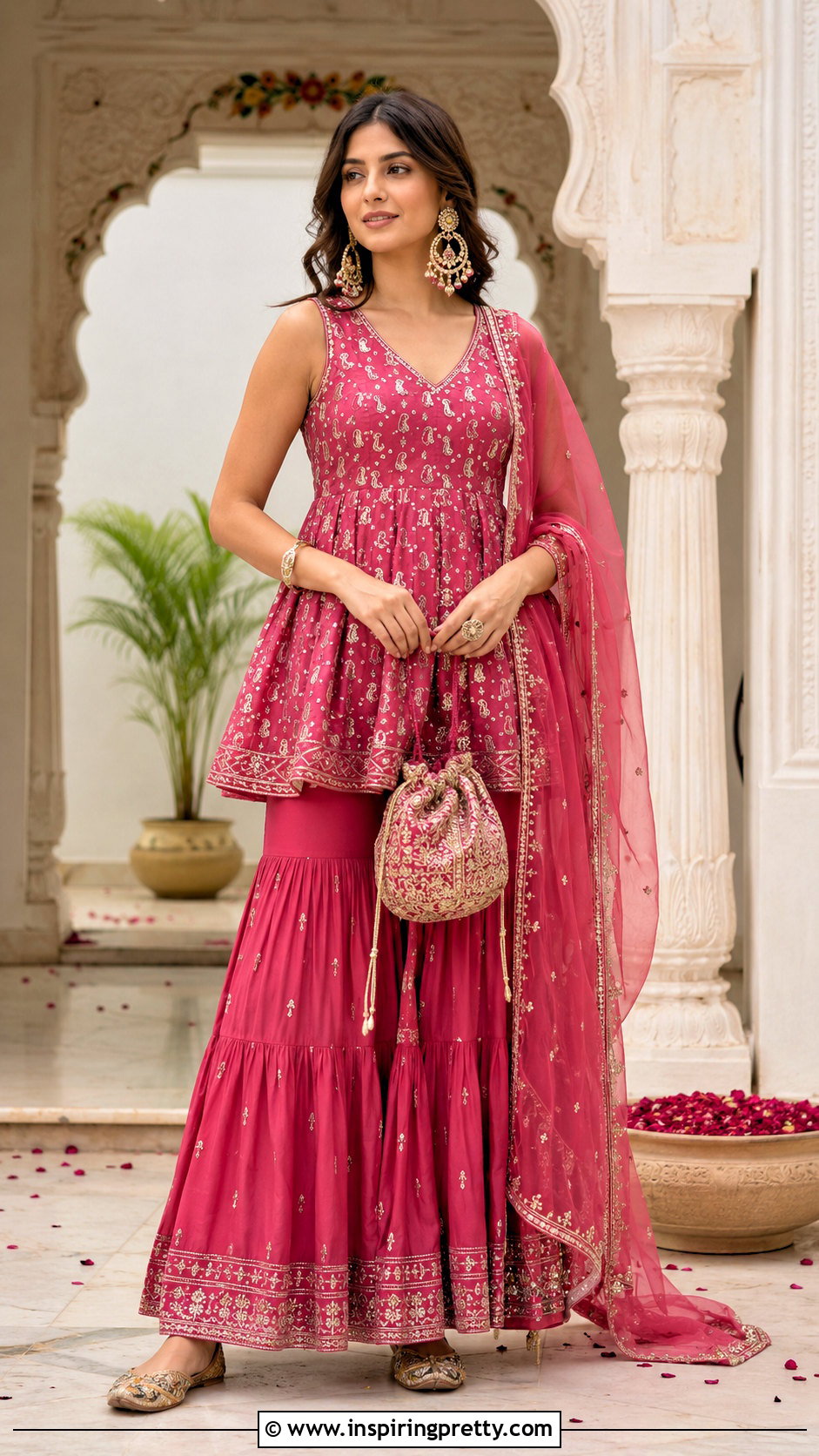 Peplum Kurti Top With Sharara - 50 kurti top designs for women