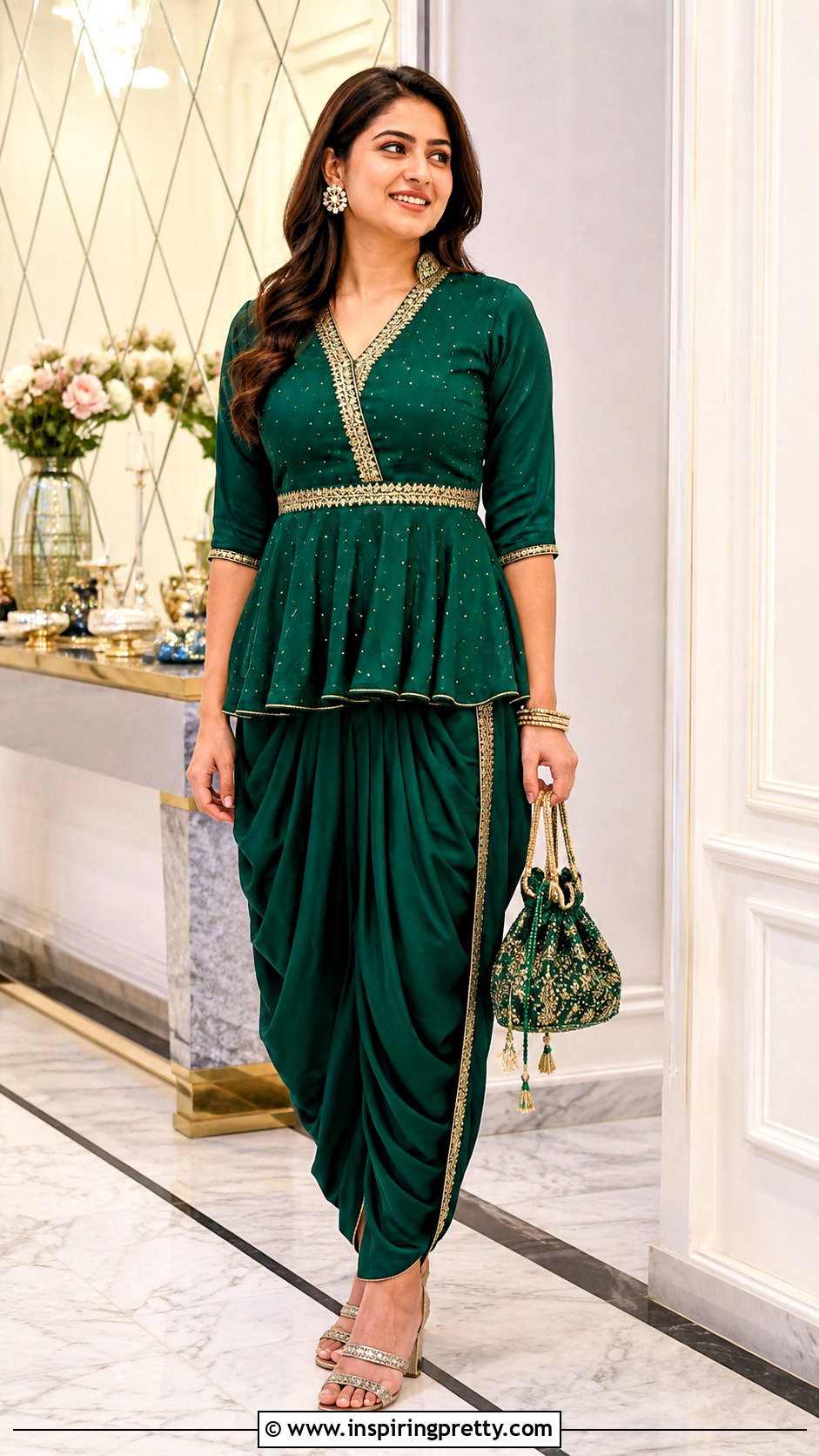 Peplum Kurti With Dhoti Pants - 50 kurti tops outfit ideas