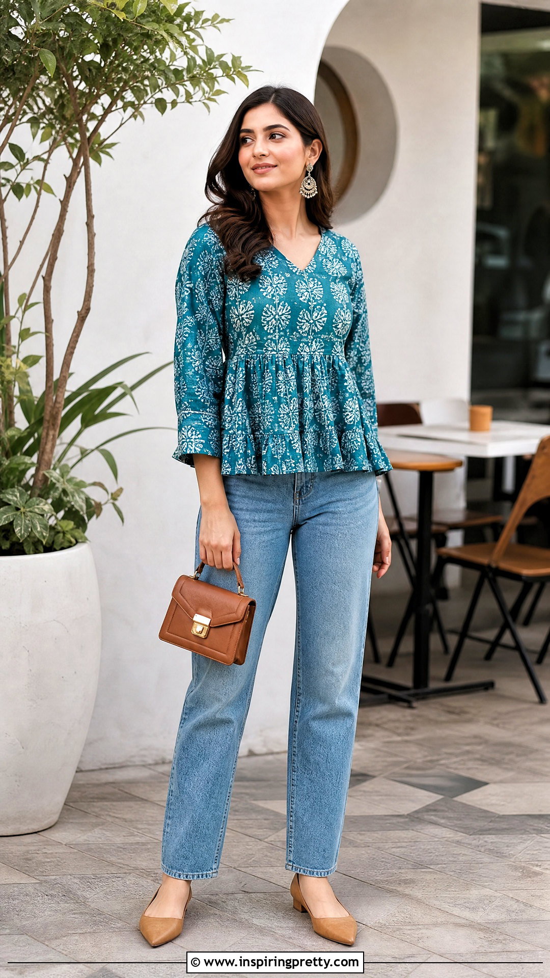 Peplum Kurti With High Waist Jeans - 50 jeans tops indian styles