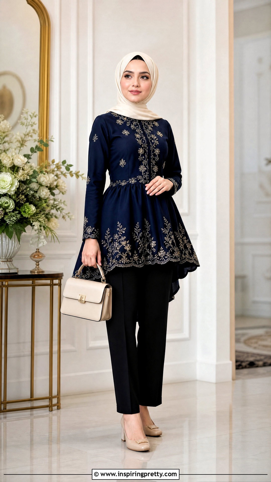 Peplum Long Top With Straight Pants - 50 long tops designs for muslims