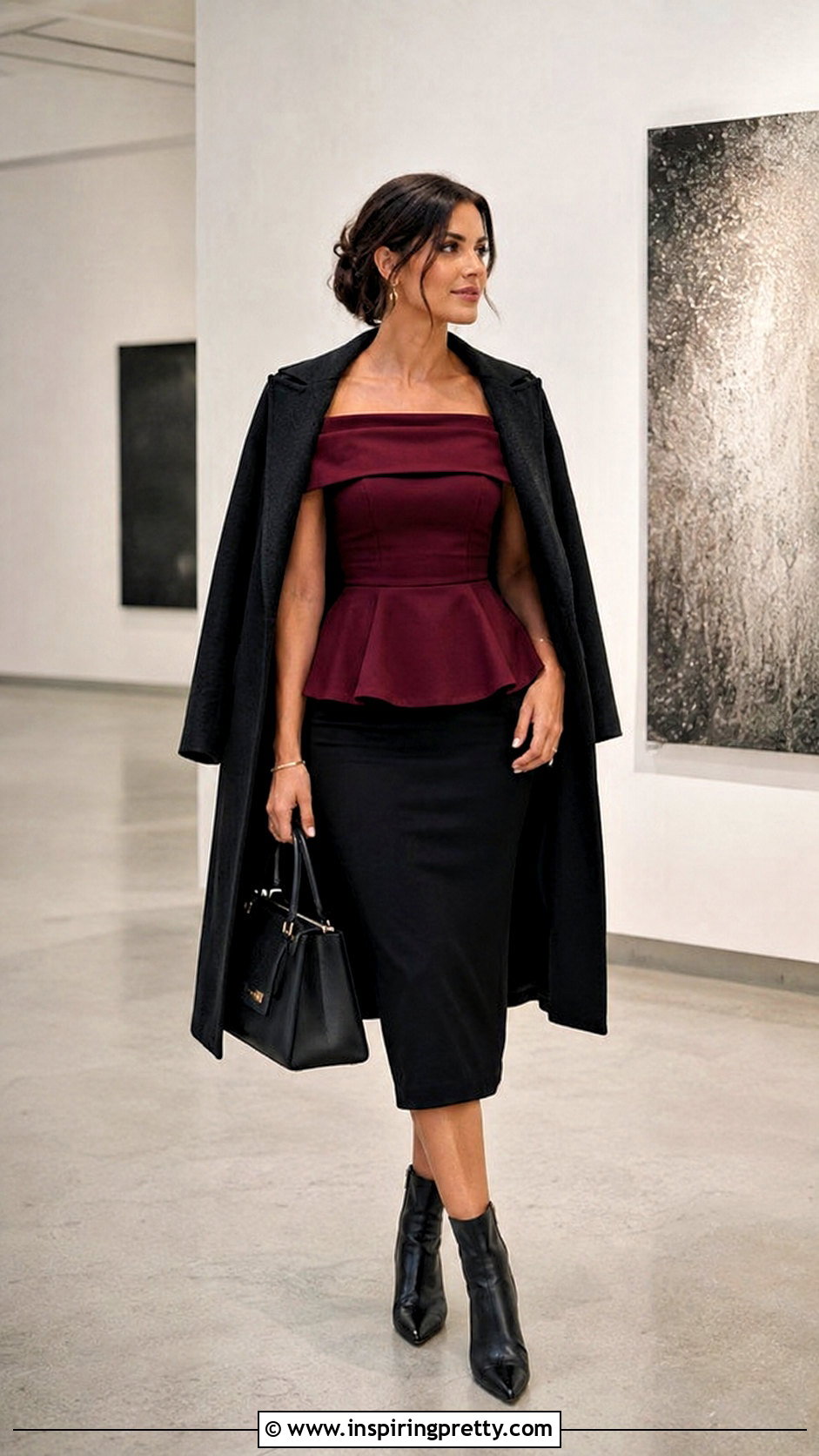 Peplum Off Shoulder Top With Pencil Midi Skirt - 25 fall off the shoulder tops outfit ideas