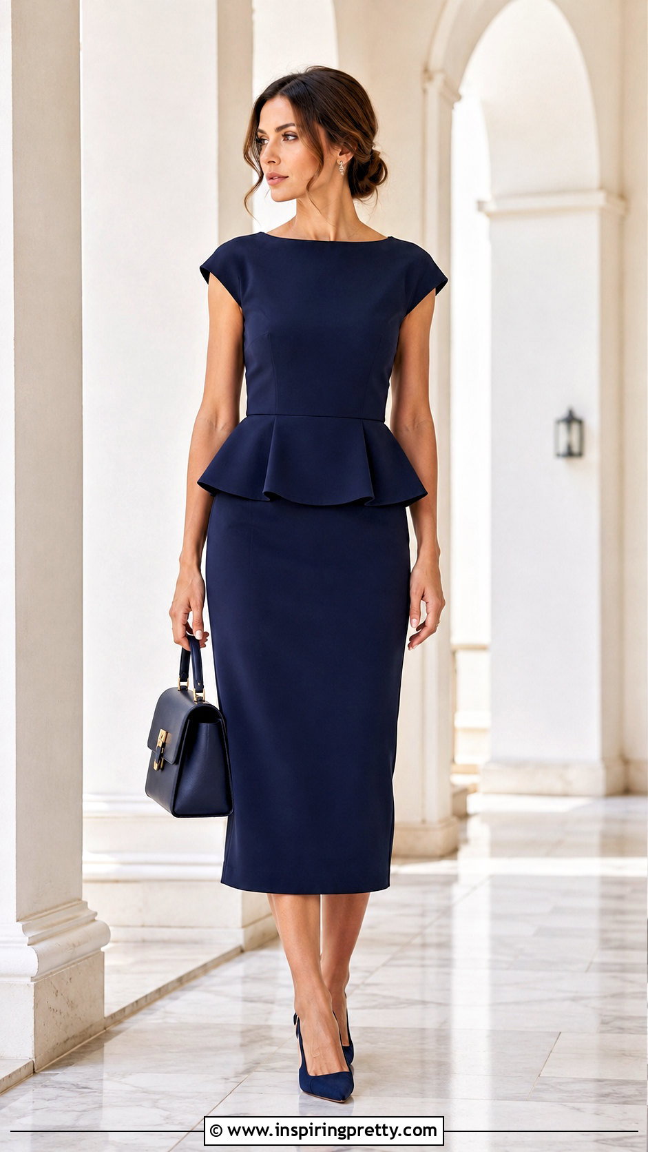 Peplum Top And Straight Midi Skirt Outfit - 50 tops and skirts outfit ideas