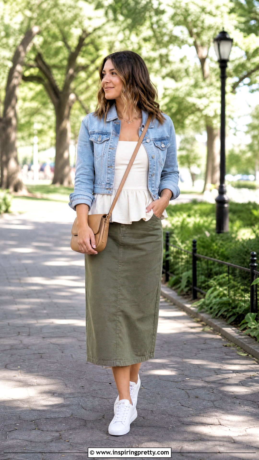 Peplum Top With Denim Jacket And Midi Skirt - 50 peplum top outfits