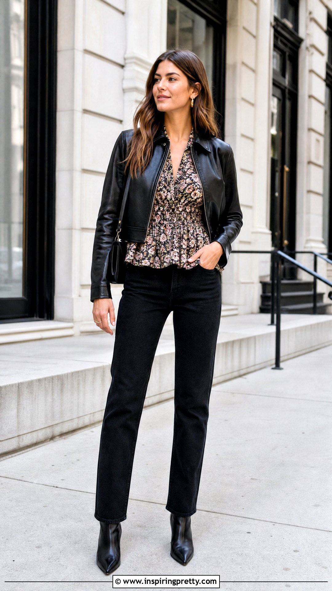 Peplum Top With Leather Jacket - 50 peplum top outfit ideas