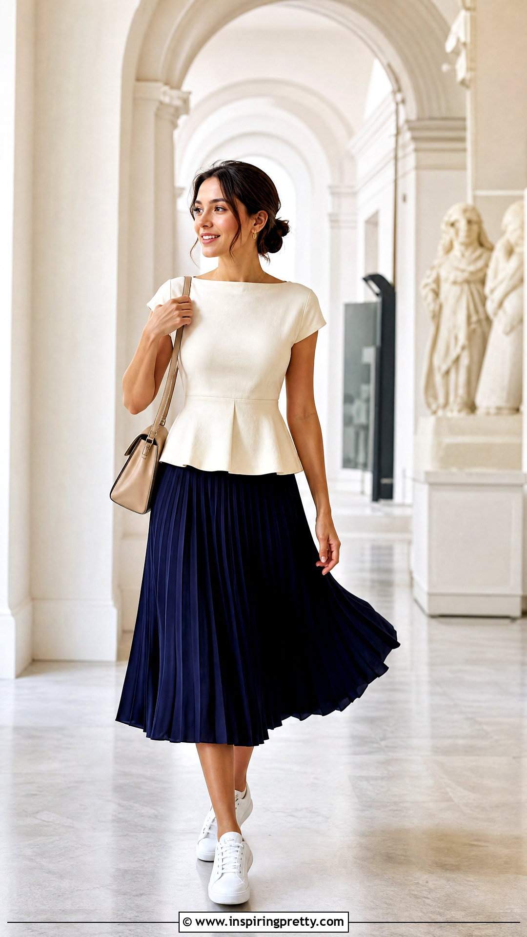 Peplum Top With Pleated Midi Skirt - 50 peplum top outfits casual ideas