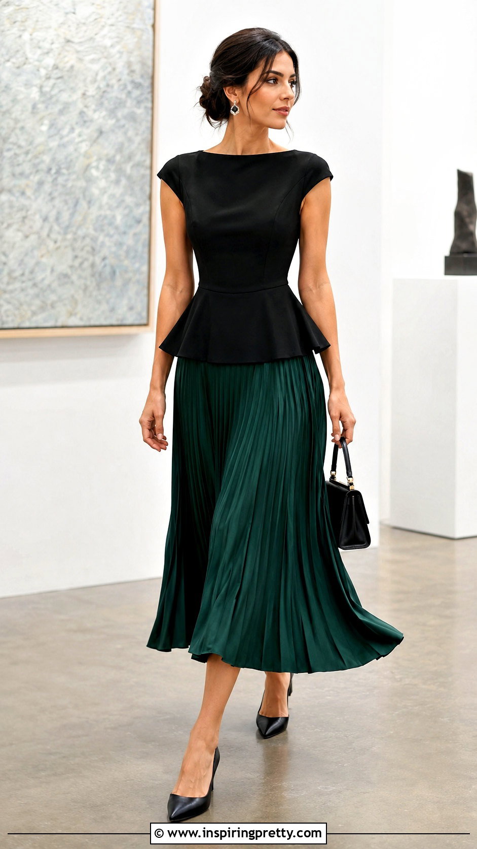 Peplum Top With Pleated Midi Skirt - how to style peplum tops (50 ways)