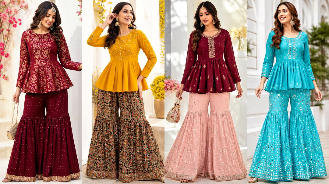 50 Peplum Top With Sharara Outfit Ideas for Wedding Guests