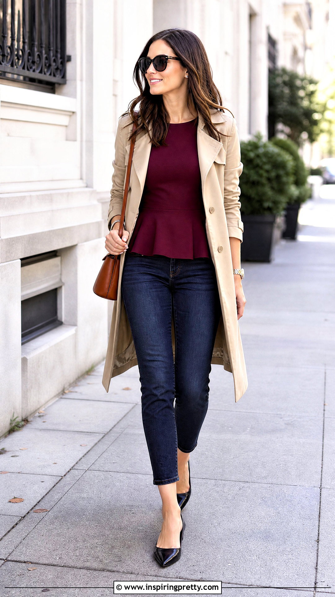 Peplum Top With Trench Coat And Jeans - 50 peplum top outfits