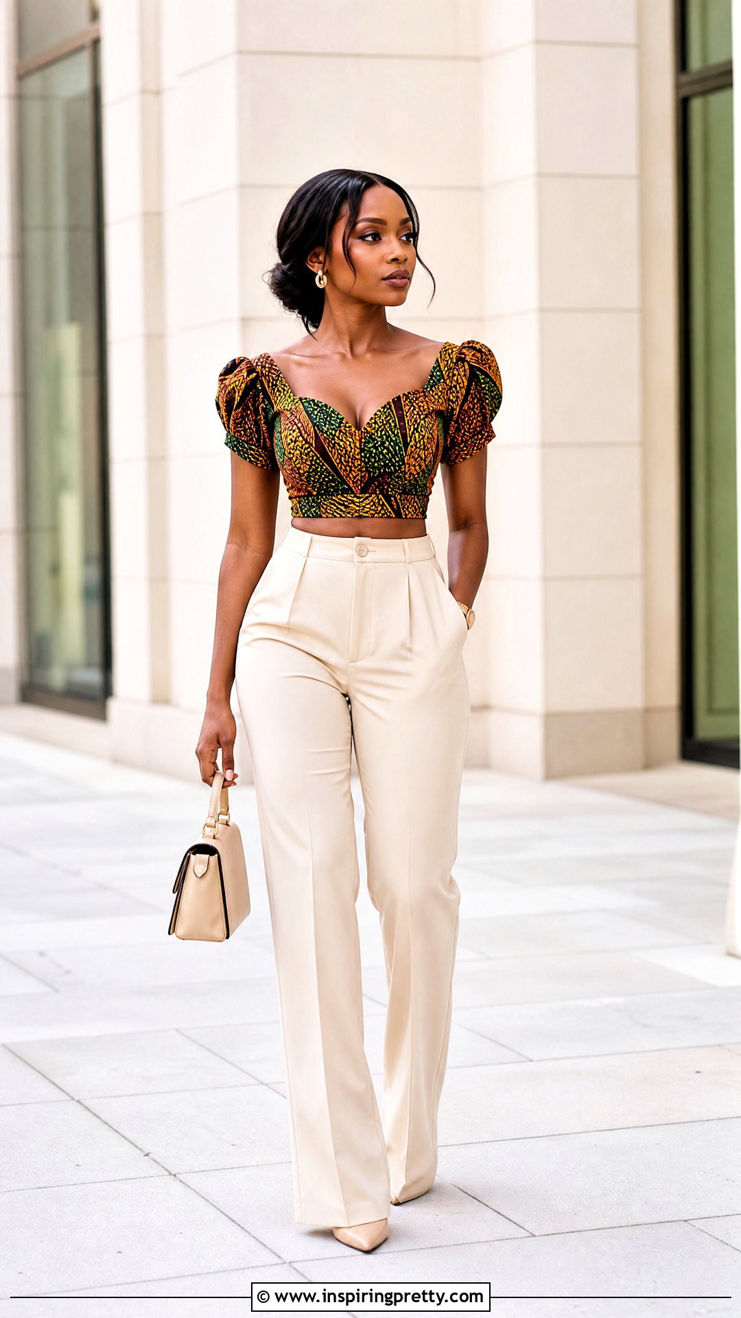 Petite Ankara Crop Top With High Rise Pants - 50 cute ankara tops outfit ideas