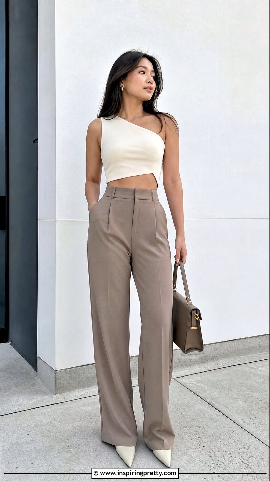 Petite Asymmetrical Top With High Waisted Pants - 50 asymmetrical top outfit ideas