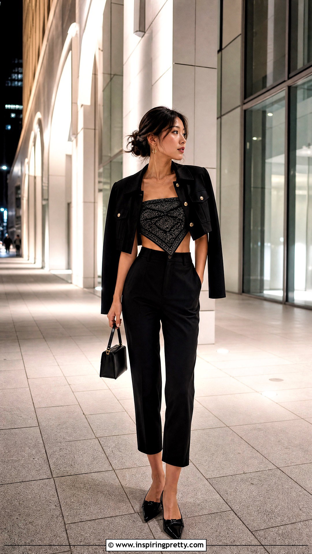 Petite Bandana Top With Monochrome Pants - 50 bandana top outfit ideas