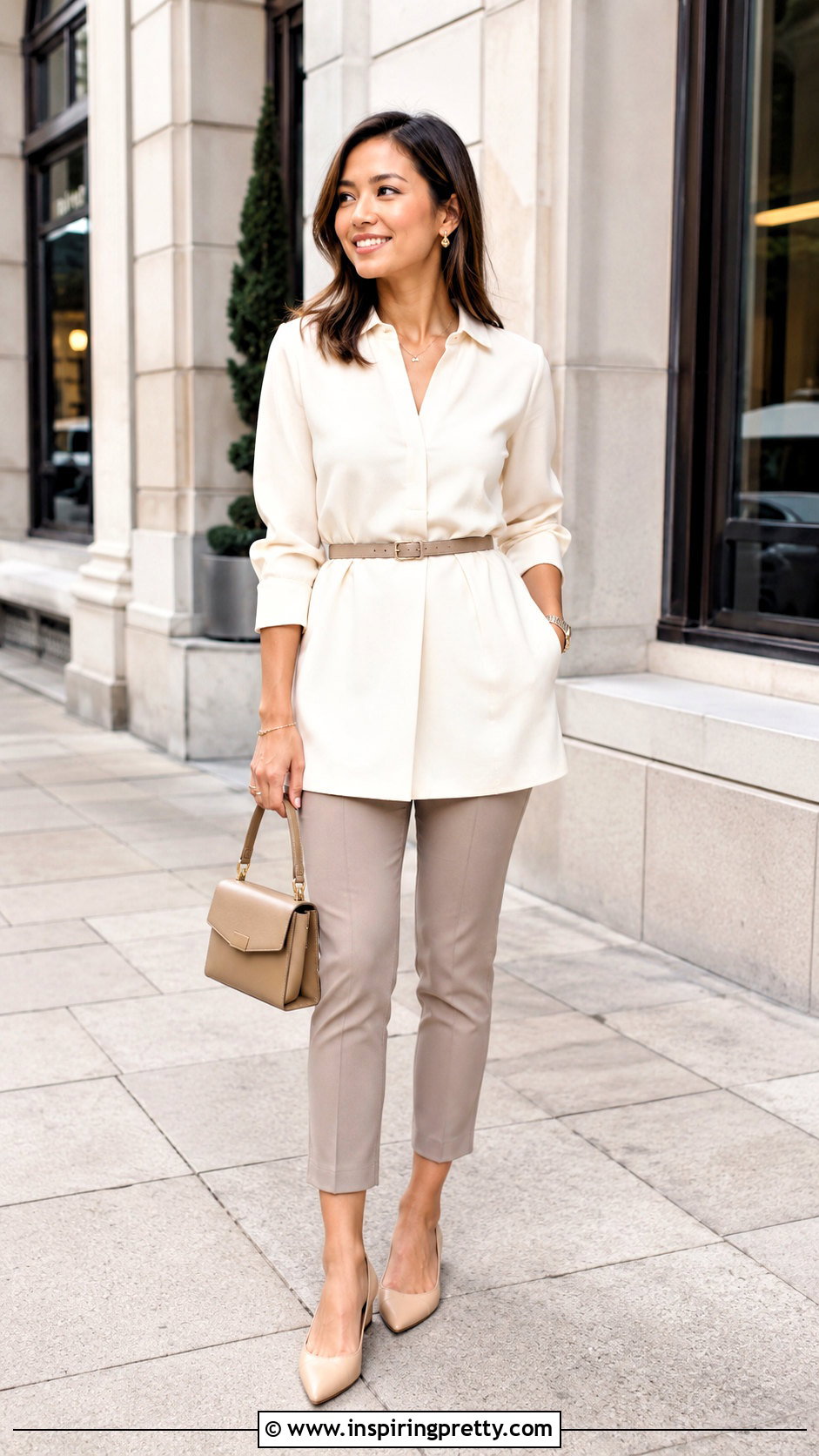Petite Belted Tunic Top With Cropped Pants - 25 Belted Tunic Top outfit ideas
