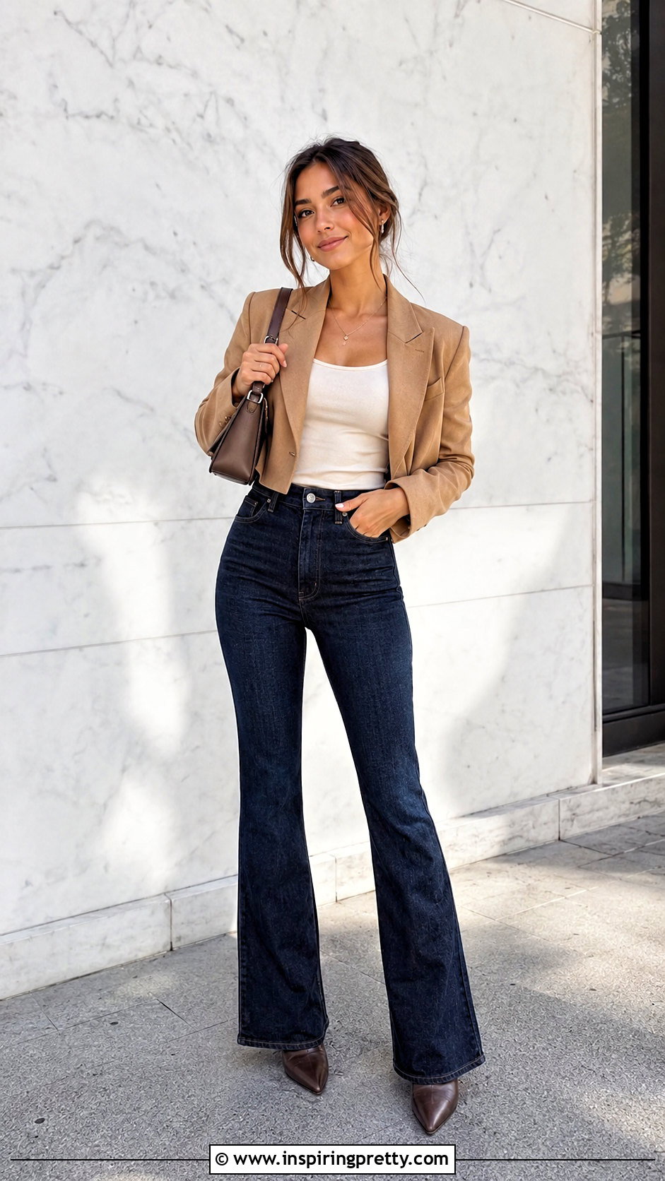 Petite Cami Top With High Rise Flare Jeans - 50 cami tops outfit ideas