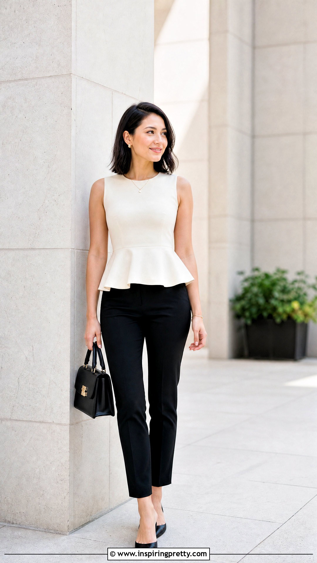 Petite Cinched Waist Top With Ankle Pants - 50 cinched waist top outfit ideas