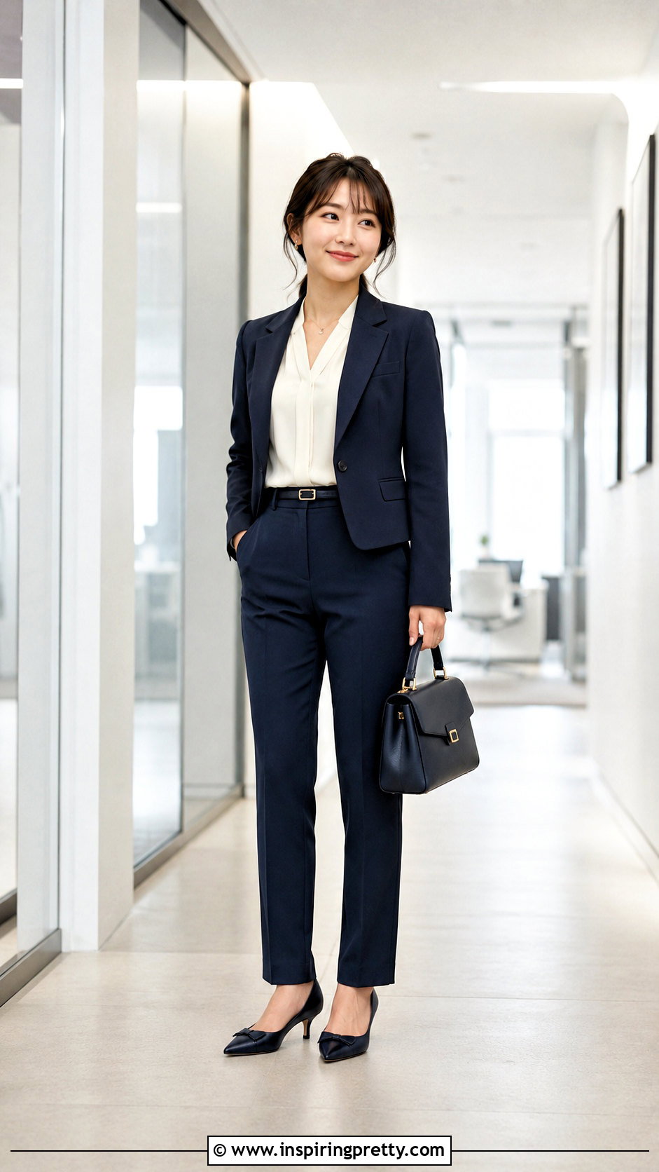 Petite Corporate Blouse With High Waisted Pants - 50 corporate tops outfit ideas