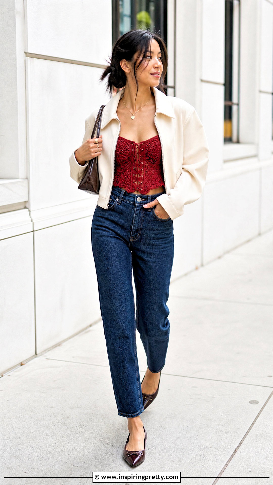 Petite Crochet Corset Top With Straight Jeans - 50 crochet corset top outfit ideas