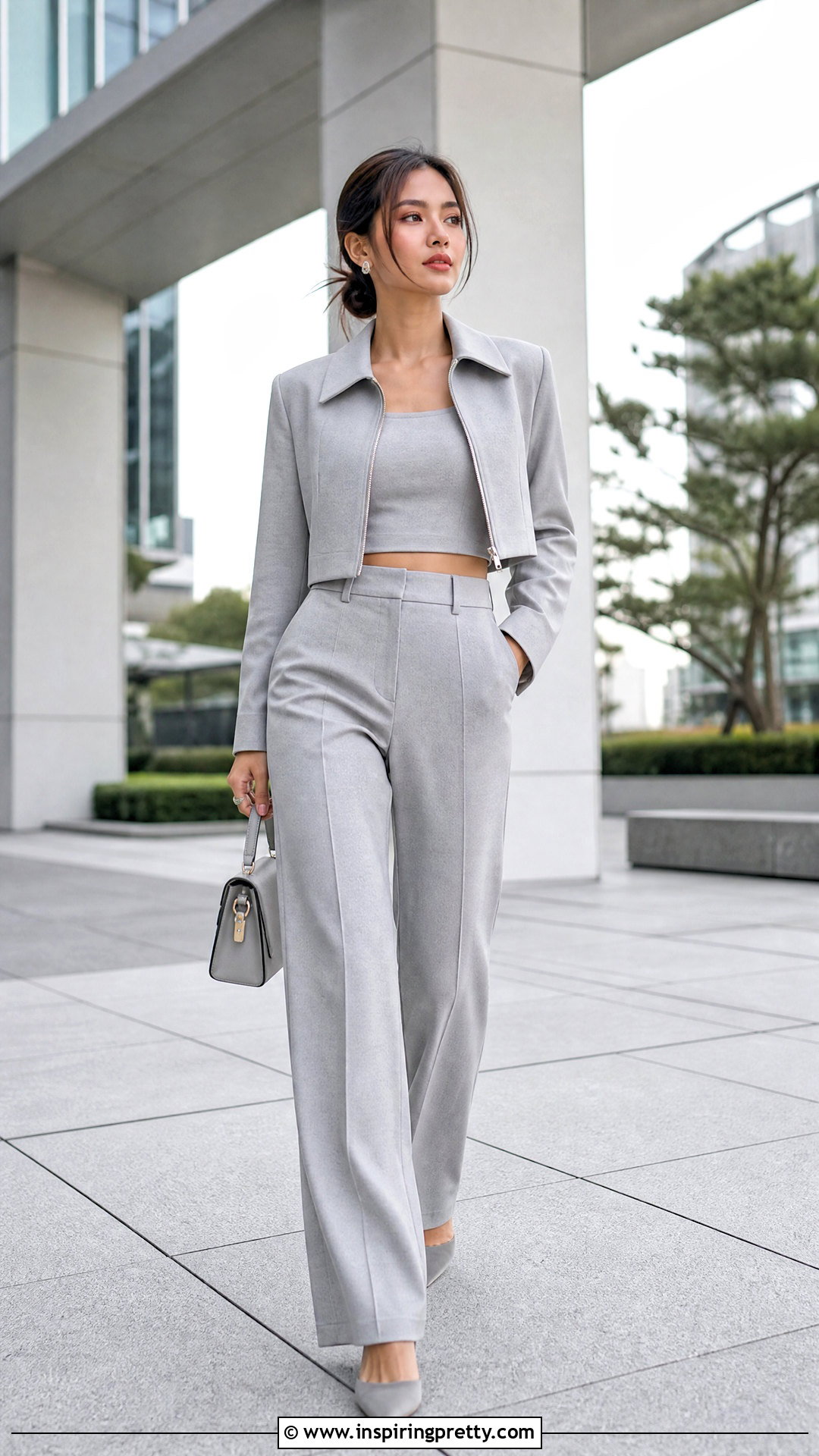 Petite Crop Top With Full Length Trousers - 50 crop tops for women outfit ideas
