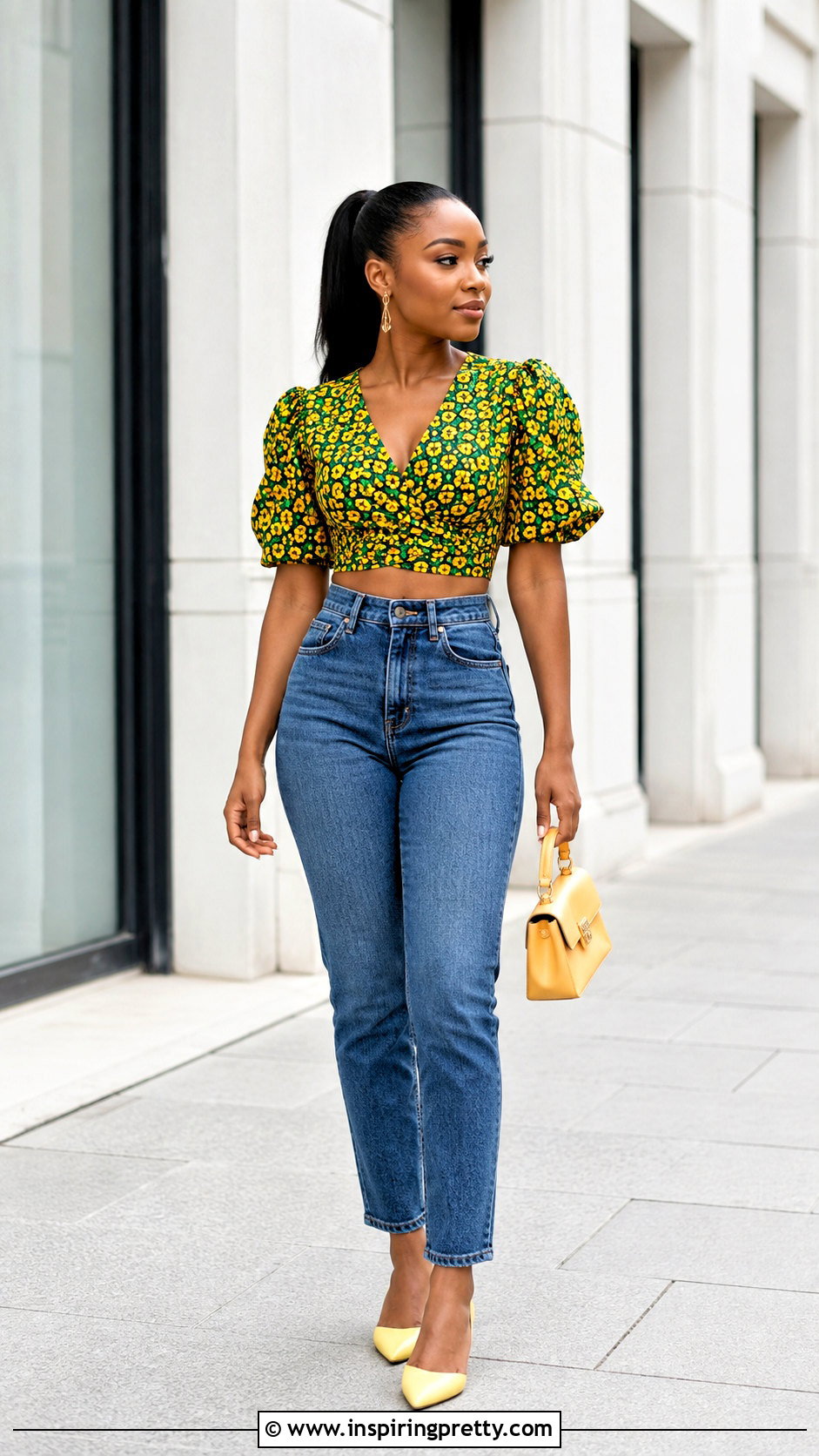 Petite Cropped Ankara Top With Straight Jeans - 50 Simple Ankara Tops With Jeans