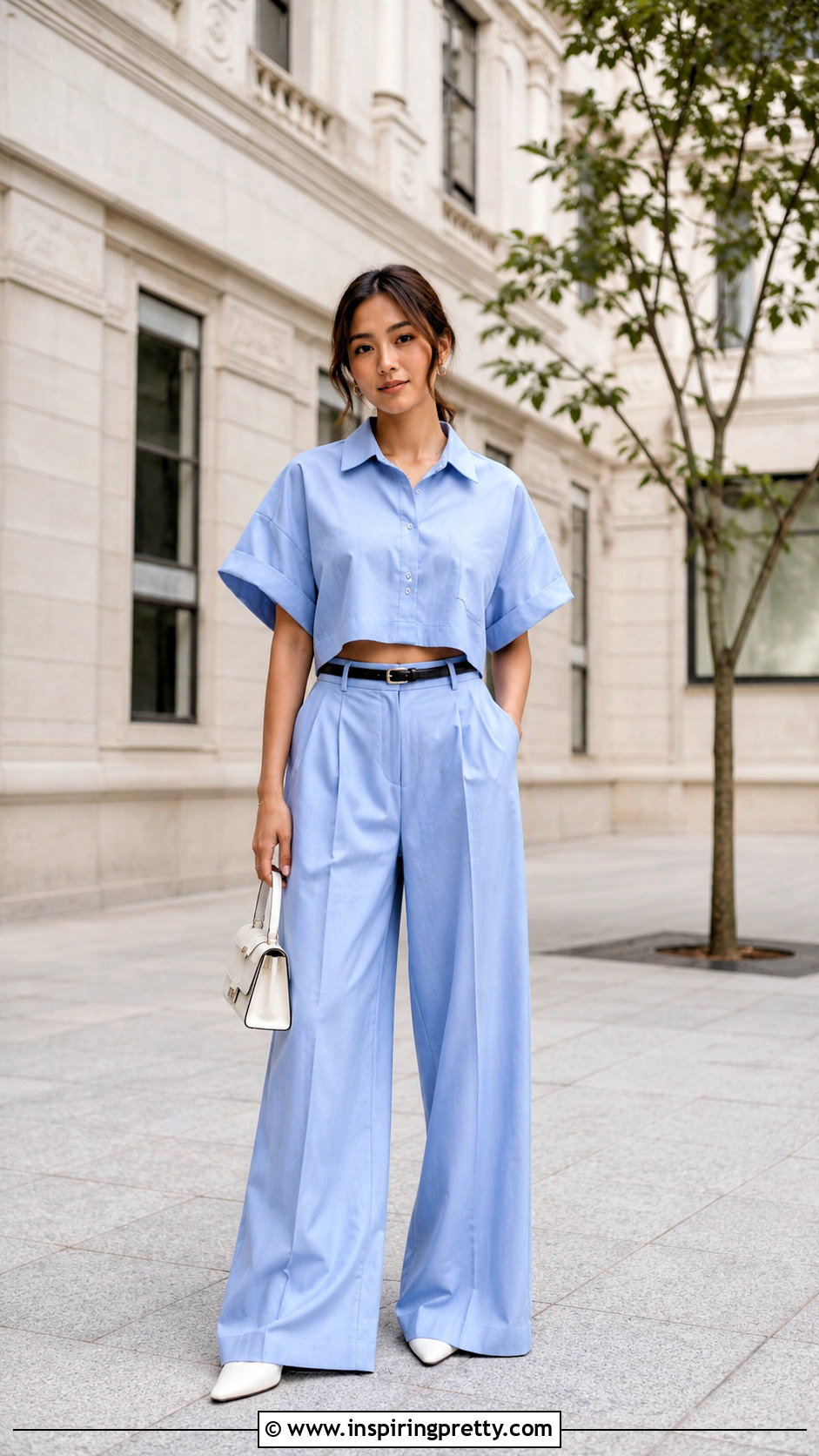 Petite Cropped Shirt With High Rise Trousers - 50 ladies tops fashion