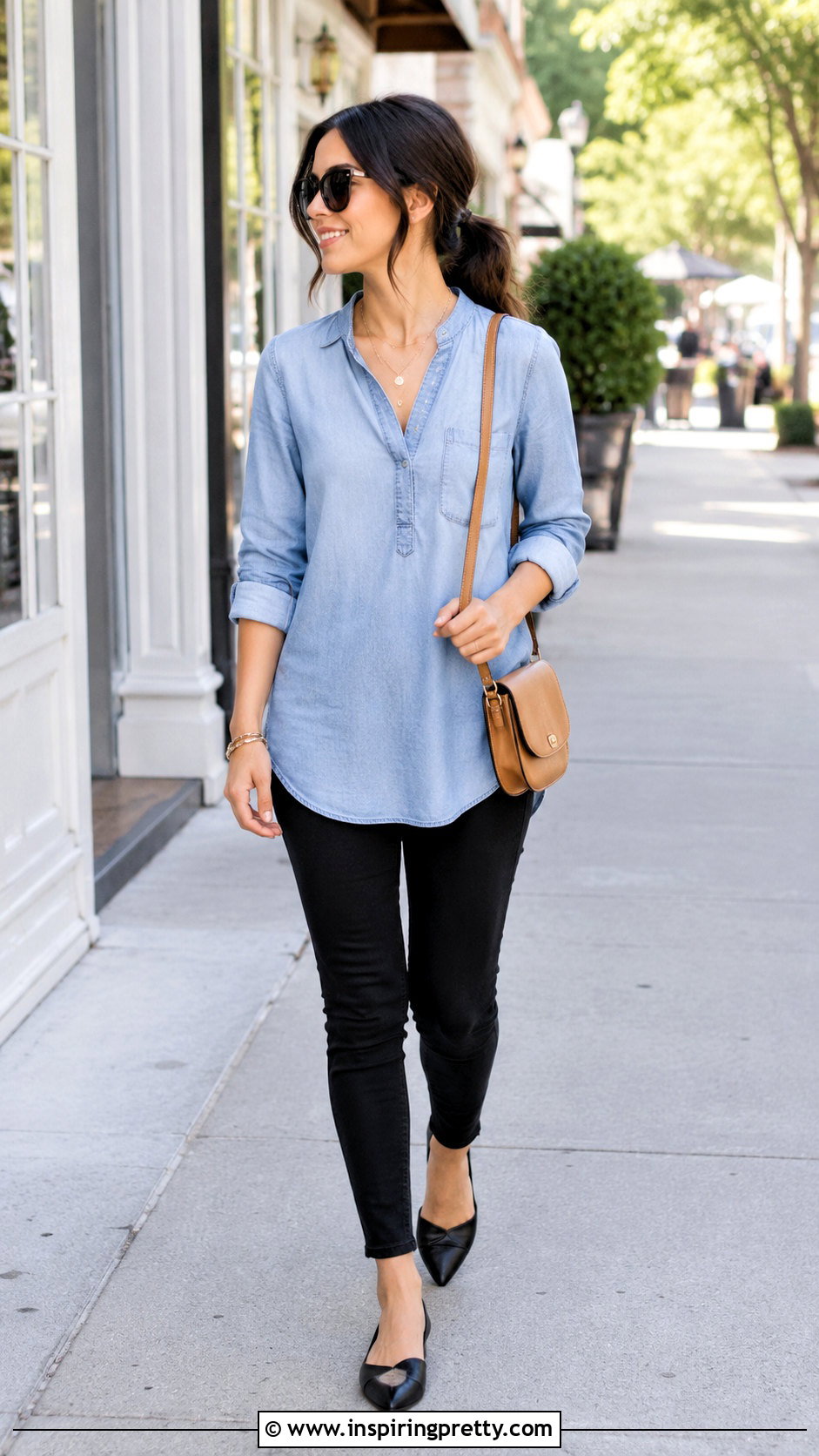 Petite Denim Tunic Top With Black Skinny Jeans - 20 petite tunic tops outfit ideas
