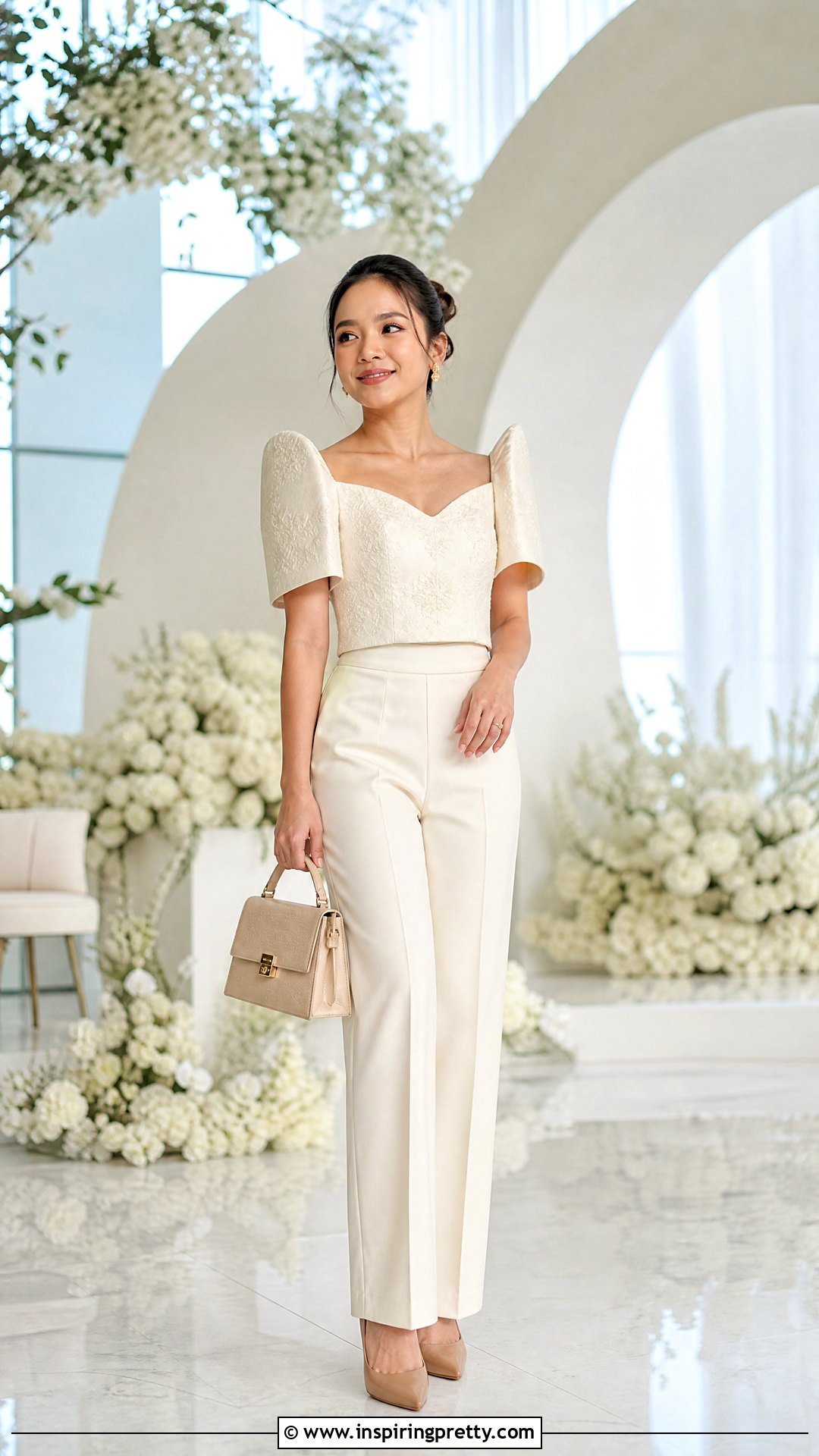 Petite Filipiniana Top With High Waisted Straight Pants - 50 filipiniana top and pants
