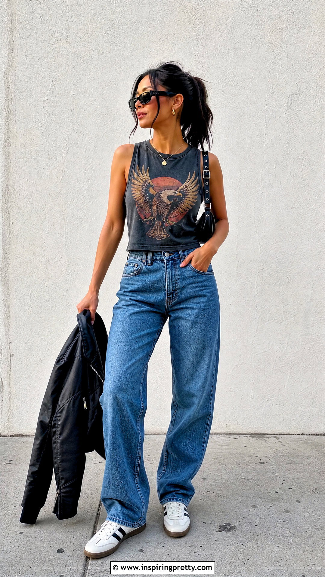 Petite Graphic Tank Top With Relaxed Jeans - 20 Petite Tank Top outfit ideas
