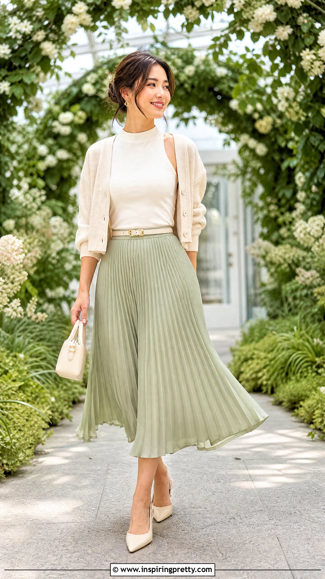Petite High Neck Tank Top With Pleated Skirt - 20 Petite Tank Top outfit ideas