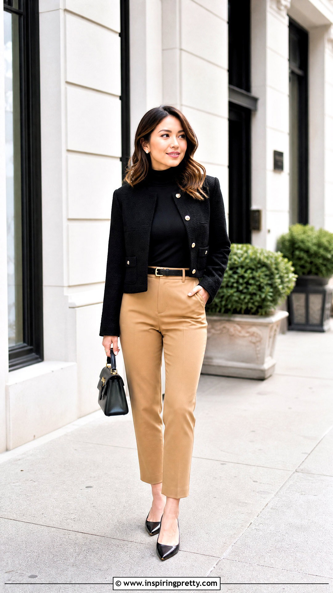 Petite High Neck Top With Ankle Pants - 50 high neck top outfit ideas