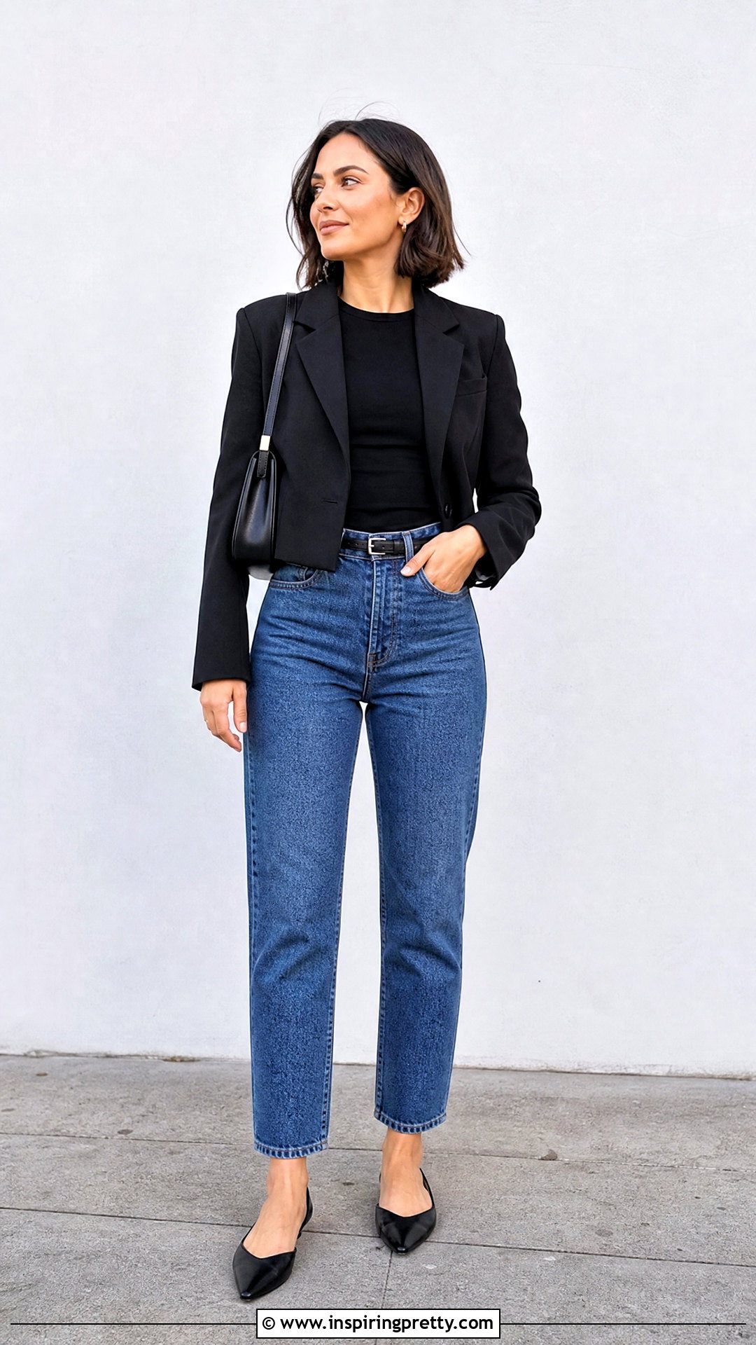 Petite High Rise Jeans And Black Cropped Top Outfit - 50 jeans and black top outfit ideas