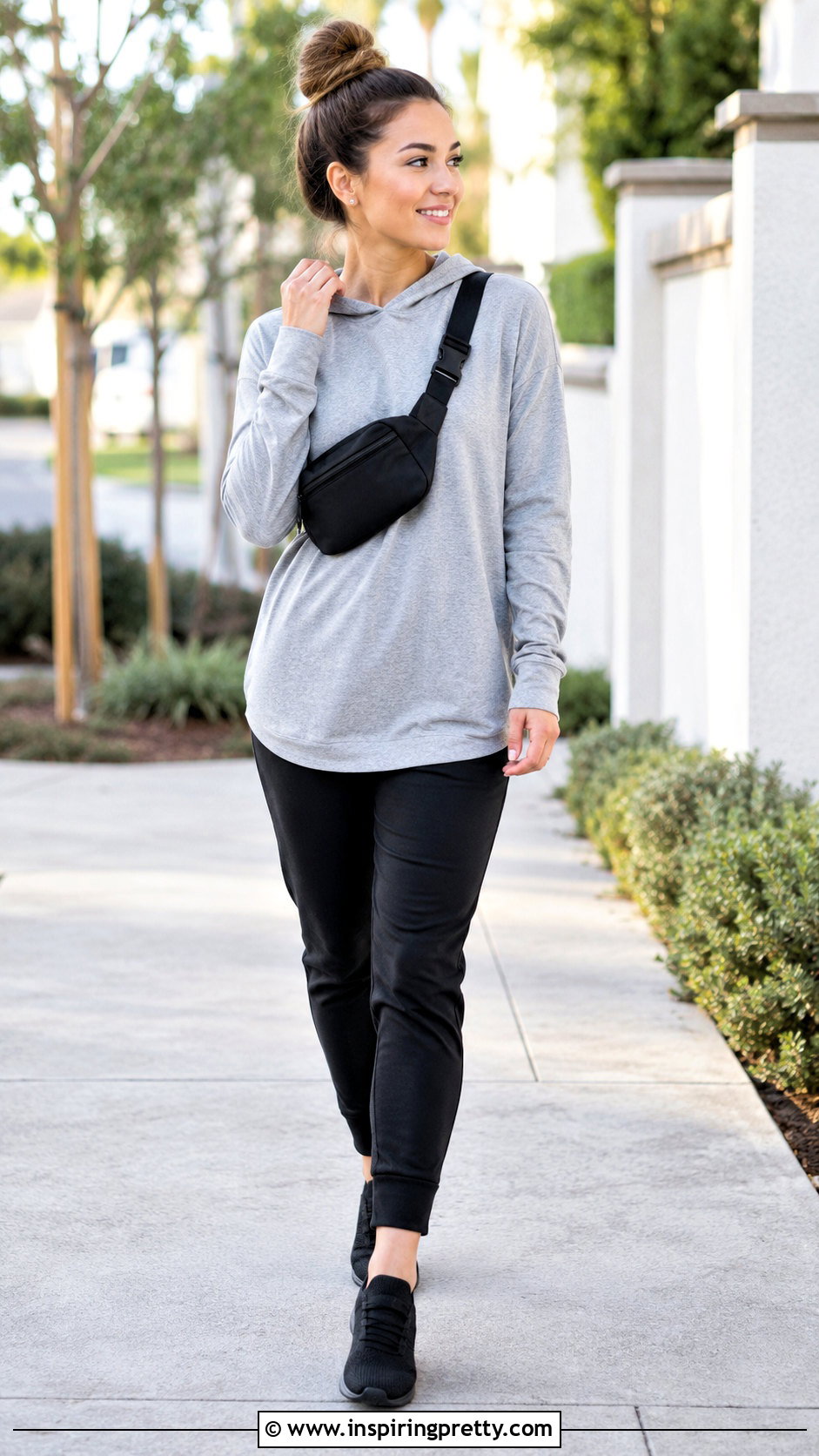 Petite Hooded Tunic Top With Tapered Joggers - 20 petite tunic tops outfit ideas